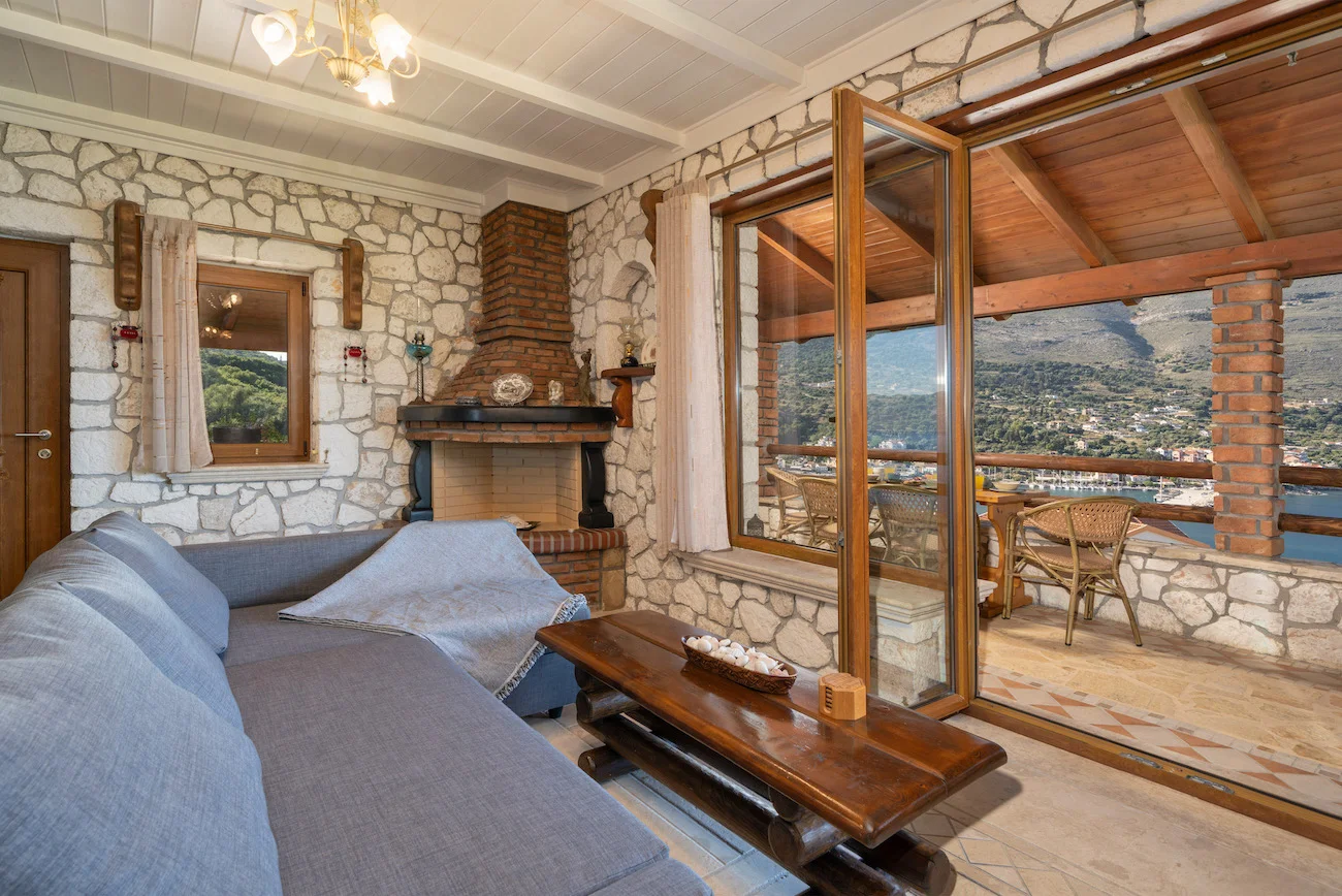 Cozy interior of a Kefalonia apartment with handcrafted details